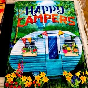 Garden flag 12 x 18” happy campers double sided new